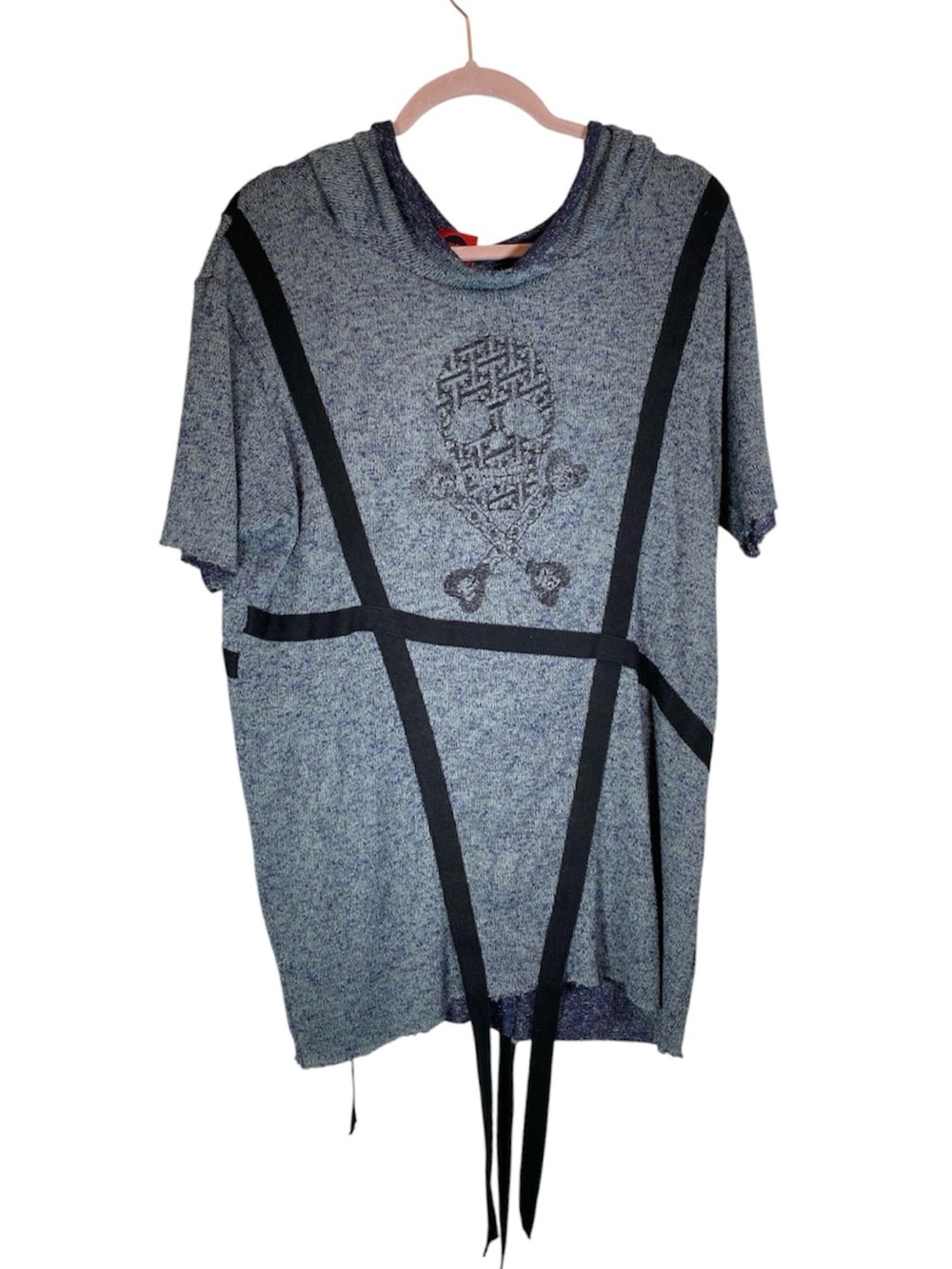 MIZUNO Y2K J-Goth Streetwear Deconstructed Knit Hoodie Skull Straps Men’s M